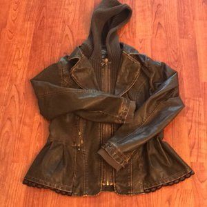 lined and hooded supple faux leather jacket L